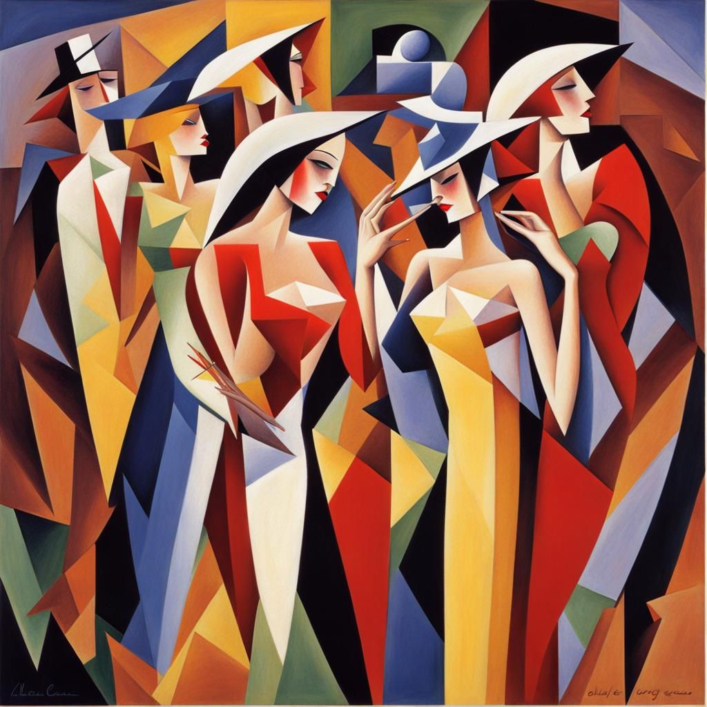 Abstract Cubist Cabaret Dancers: Euclidean Style