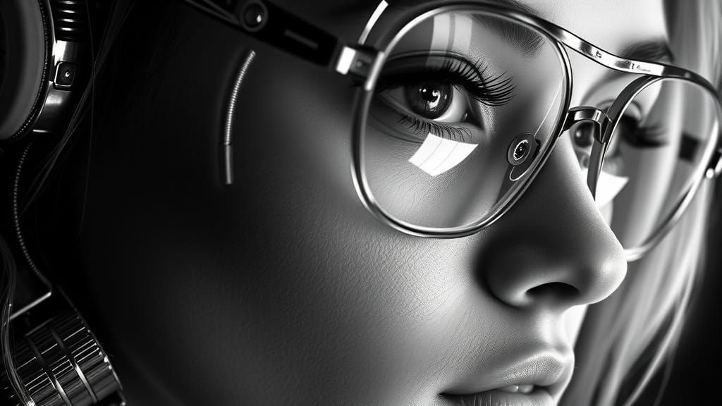 Cyberpunk Girl Macro Portrait in Monochrome