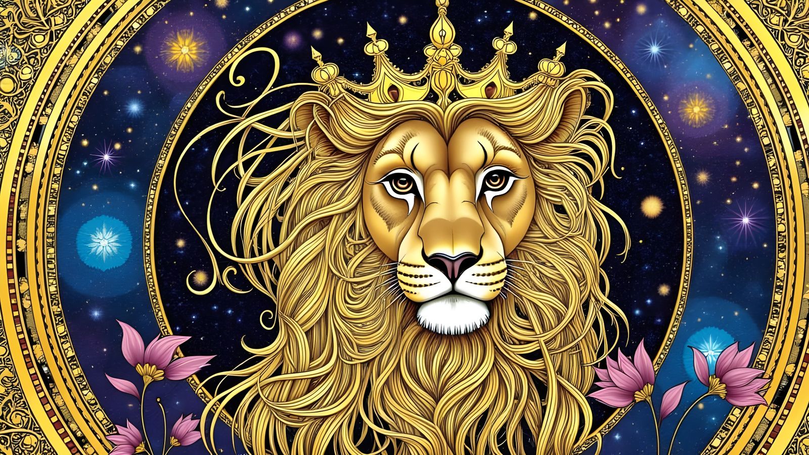 Regal Lion Portrait in Art Nouveau Deco Fusion