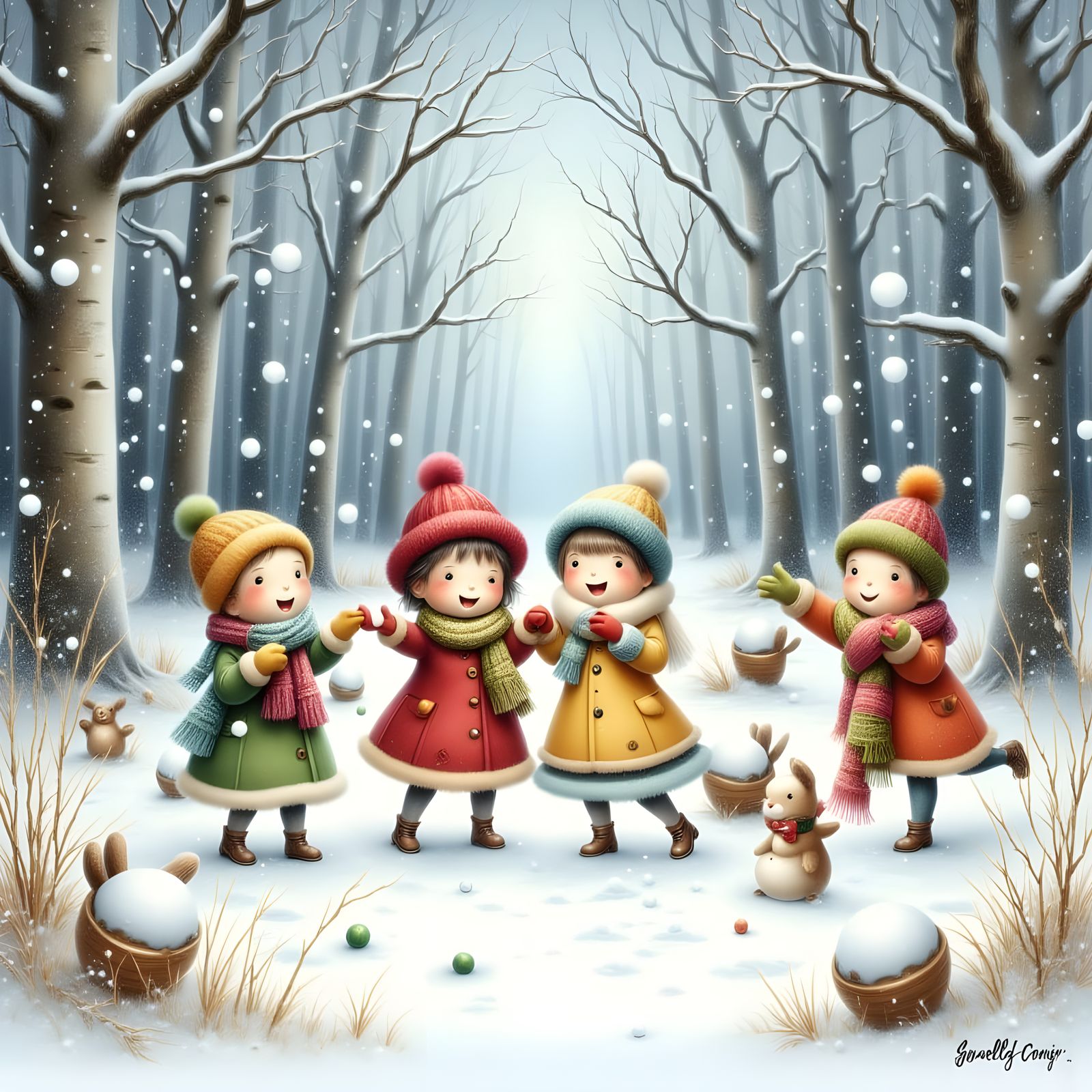 Winter Wonderland Snowball Fight in a Magical Forest