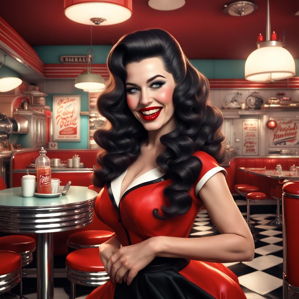 1950s Diner Pinup Girl: Detailed Matte Painting