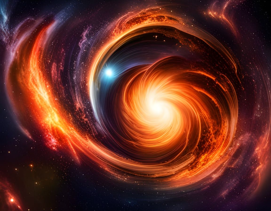 Spectacular Orange Galaxies Collision in Hyperrealism