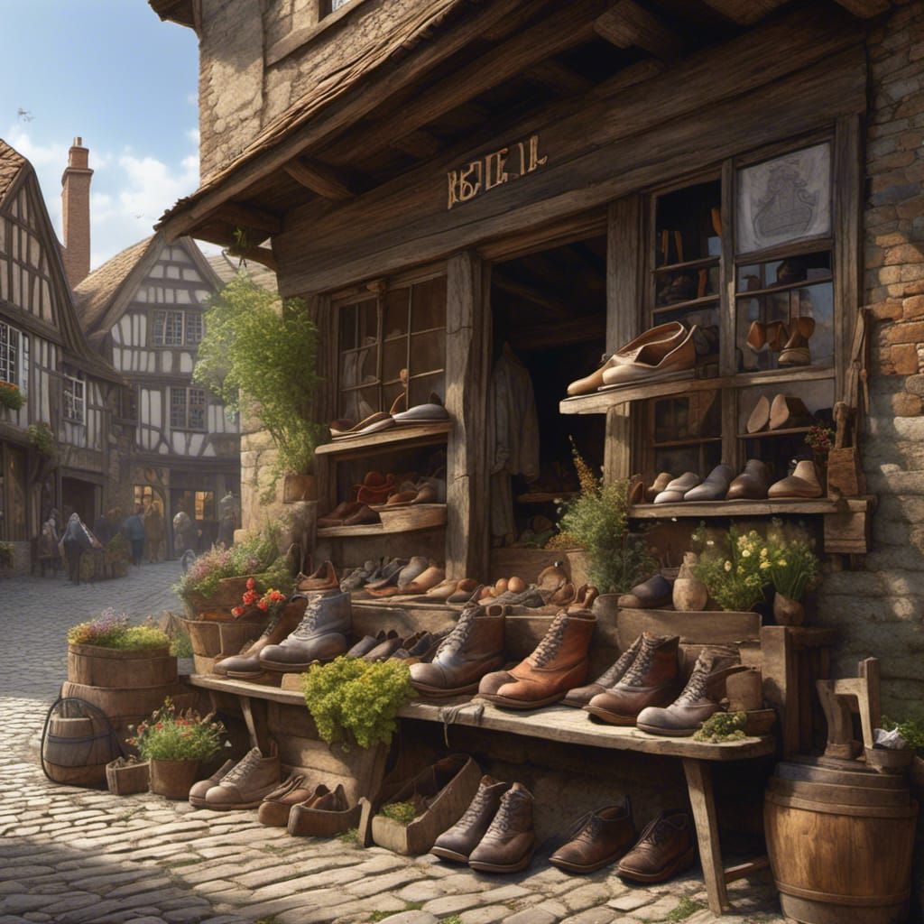Medieval Cobbler's Workshop in Hyperrealistic Photo