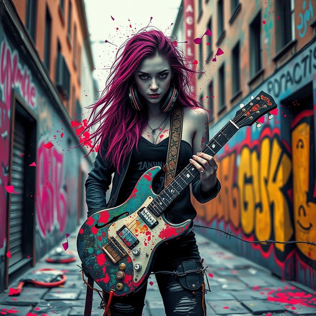 Rebellious Musician in Graffiti Art Style
