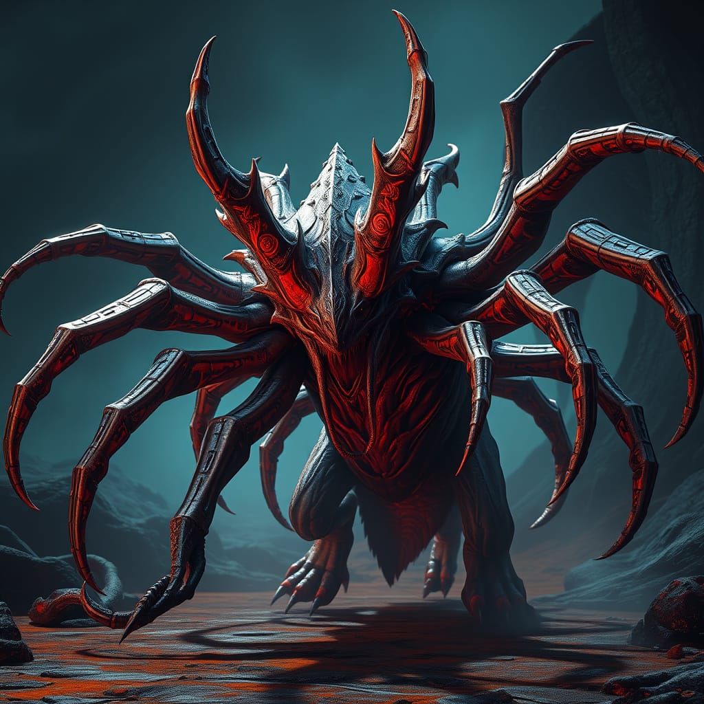 Fantastical Multi-Limbed Creature in Deep, Rich Colors