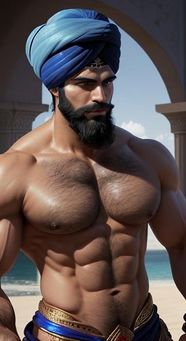 Handsome Persian Djinn with Turban, Photorealistic HDR