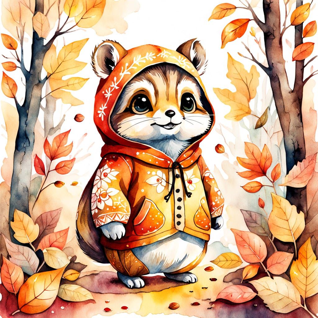 Whimsical Watercolor Chipmunk Cub in Autumn Matryoshka Doll ...