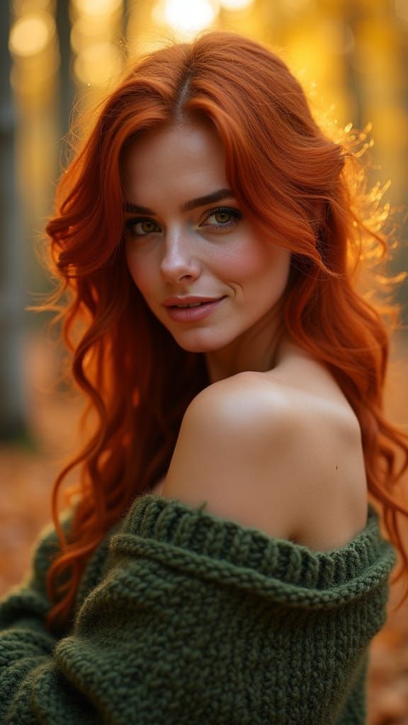 Sultry Red-Haired Siren in Autumnal Hues