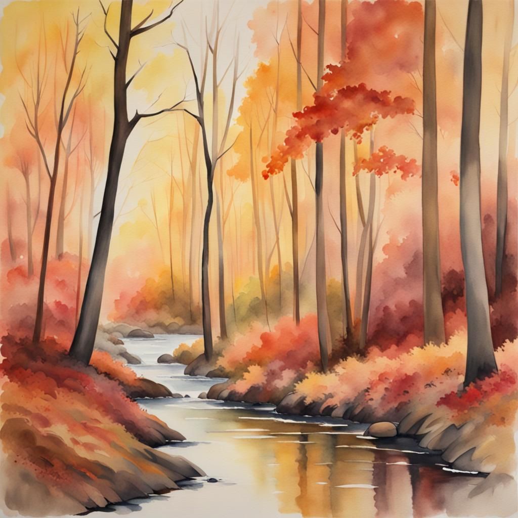 Autumn Forest in Watercolor Painting Style