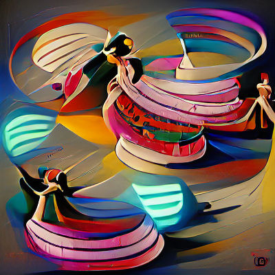 Art Deco Dancers with Hula Hoops in Kandinsky Style