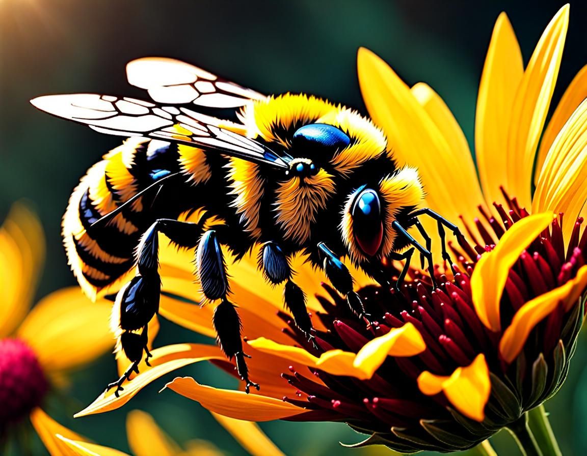 Hyperrealistic Bumblebee in Whimsical Cinematic Scene