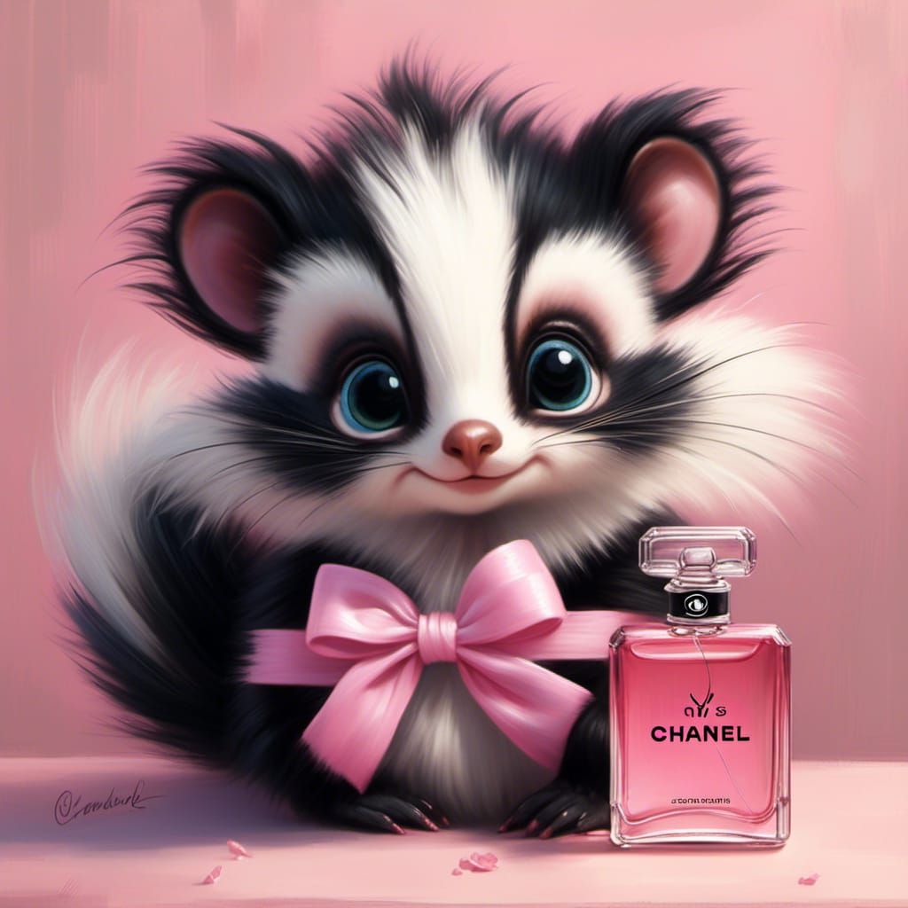Adorable Skunk with Chanel N°5 in Hyper-Realism