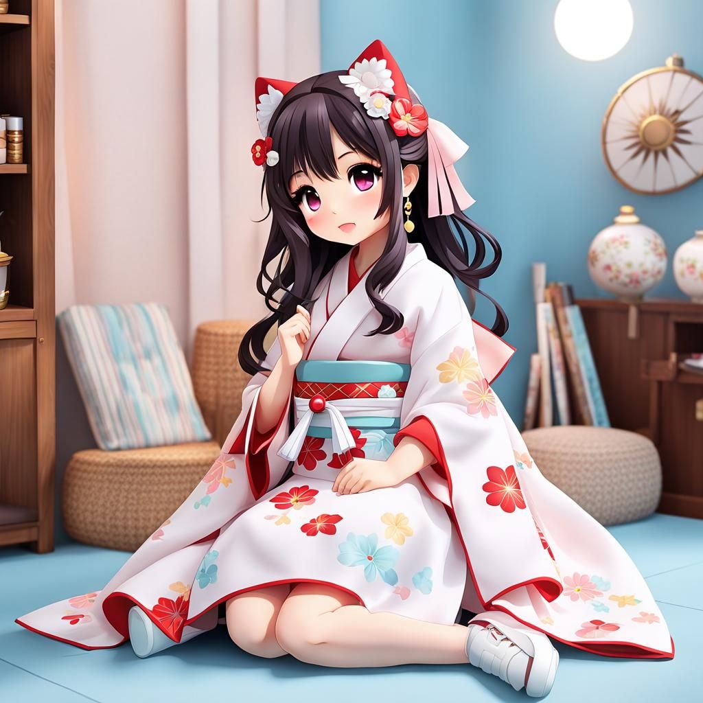 Cute Chibi Japanese Girl in Living Room