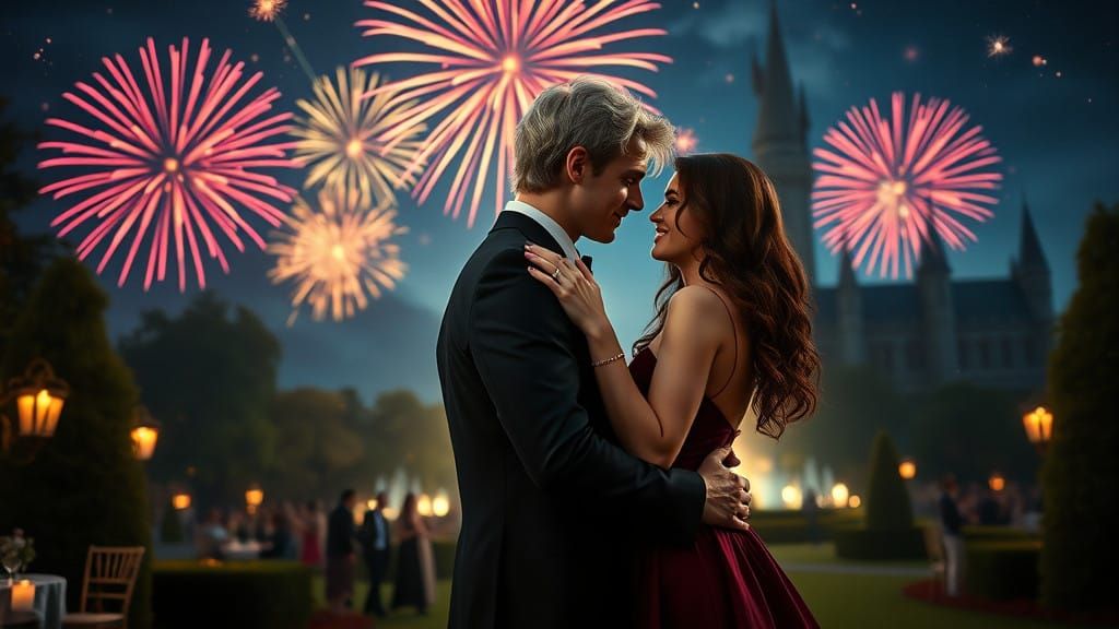 Elegant Nighttime Castle Romance in Cinematic Style