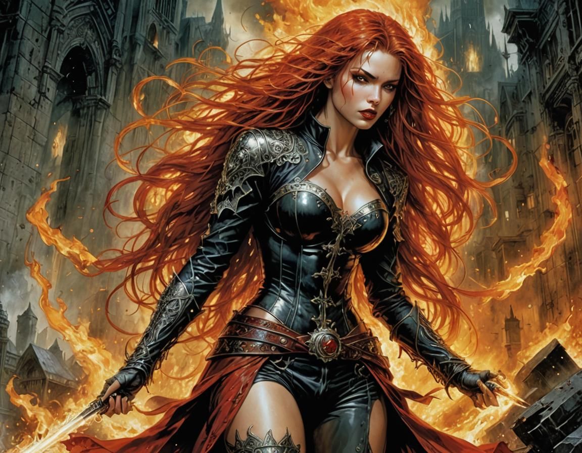 Fiery Woman Illustration in Comic Book Style