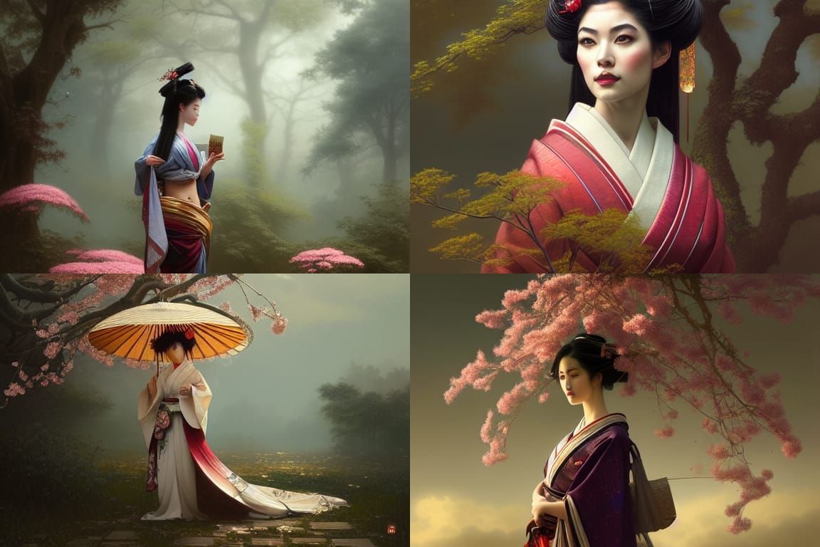 Geisha Under Cherry Tree: Digital Matte Painting