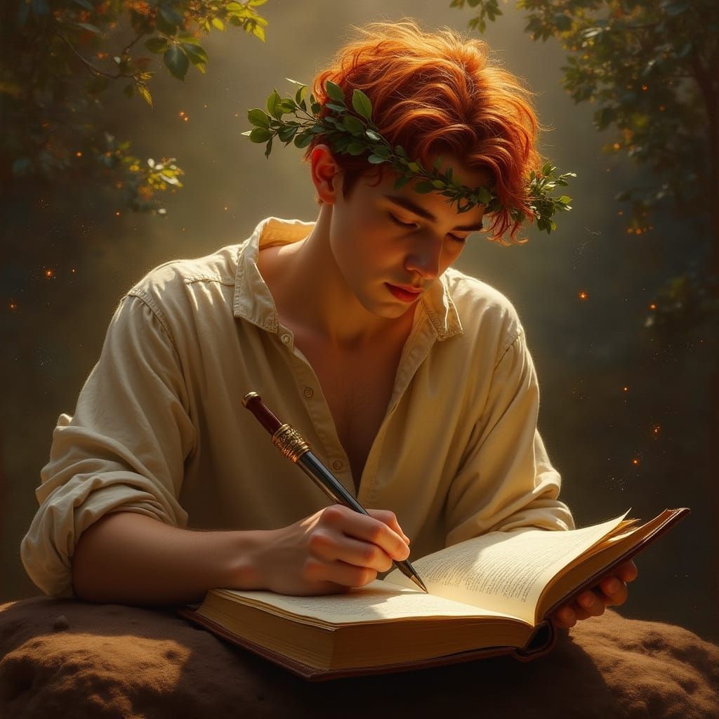 Aries the Poet Writing at Dawn in Neo-Classical Style