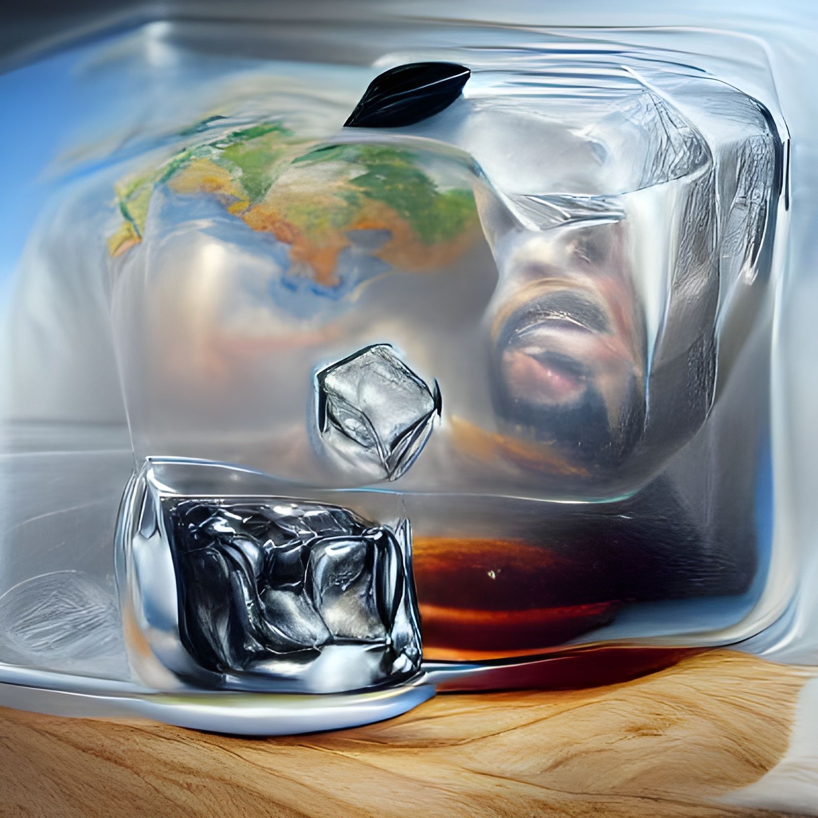 Hyperrealistic Earth Encased in Ice Cube