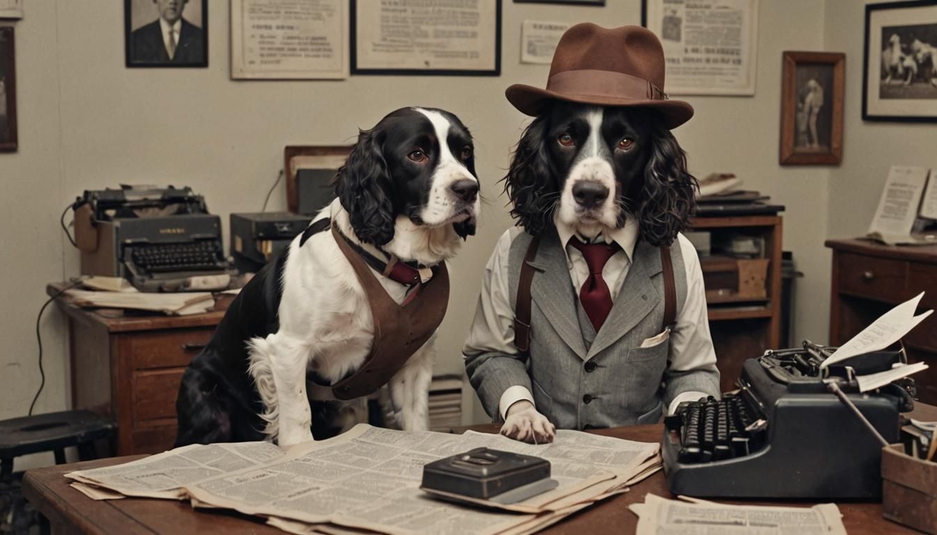 Springer Spaniel Reporter in Newspaper Office