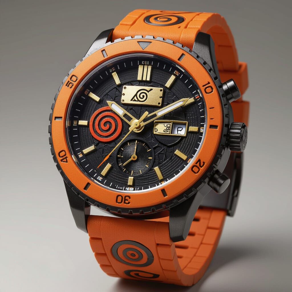 Hyper-Realistic Naruto-Inspired Wristwatch with Orange and B...