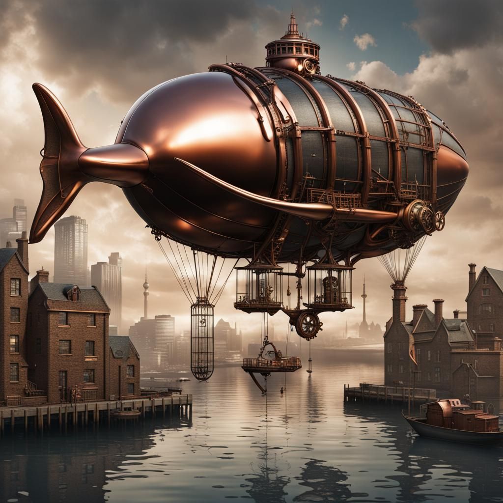 Whale Blimp Docks at Steampunk Sky Harbor