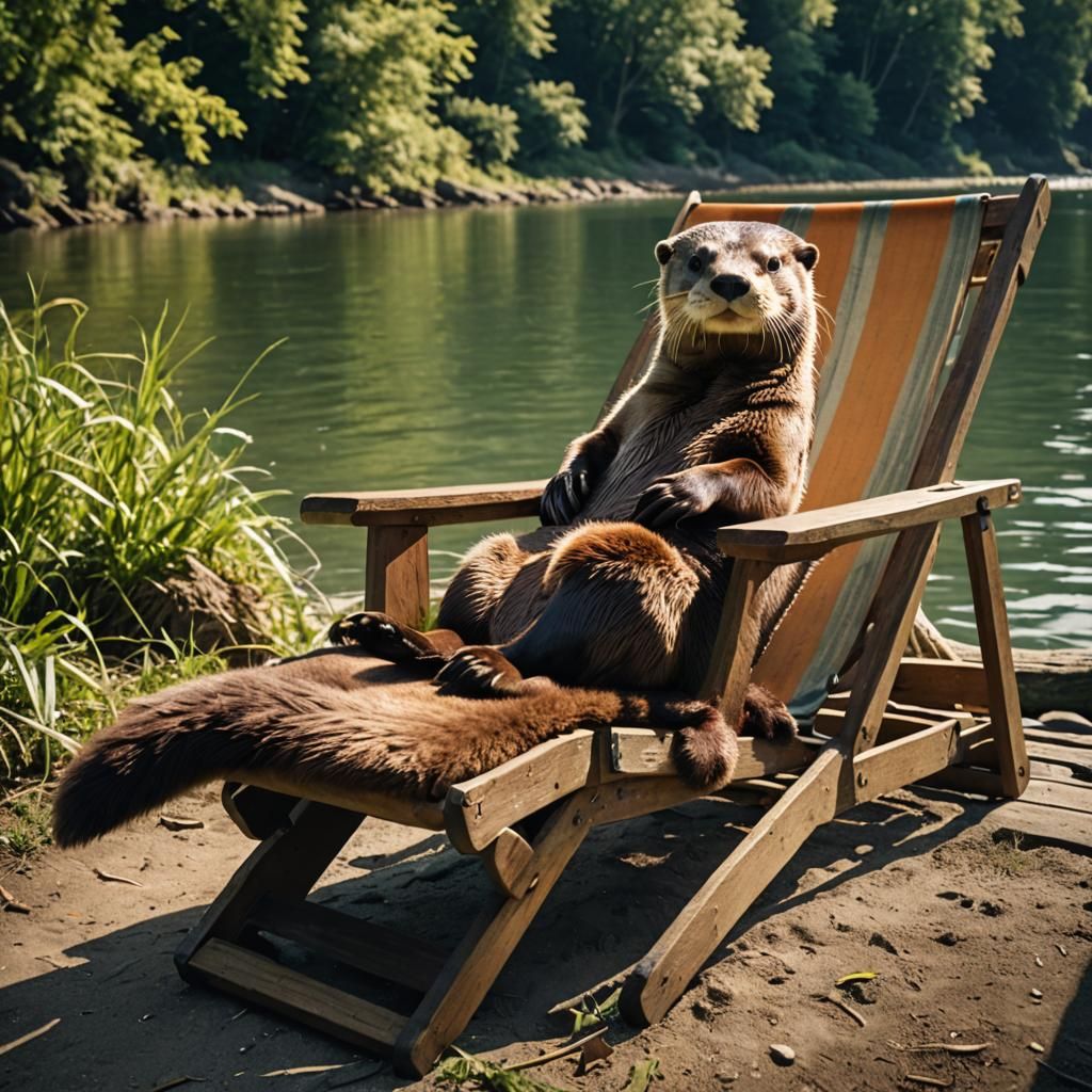 Otter Sunbathing in Cinematic Film Style