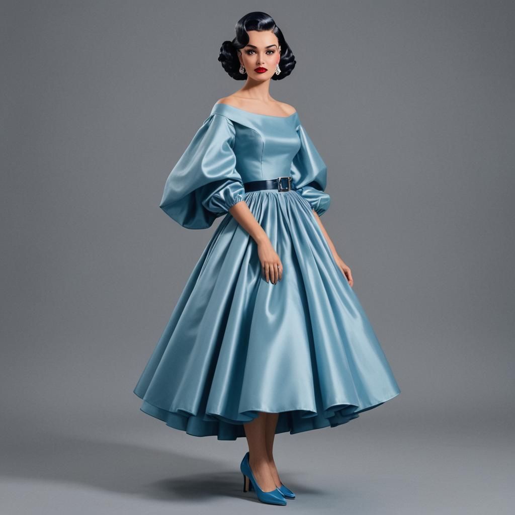 Lebanese Model in 1950s Blue Wedding Dress