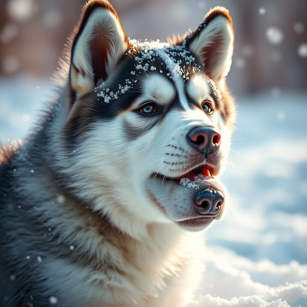 Husky Puppy in Snow: Hyperrealistic Splash Art