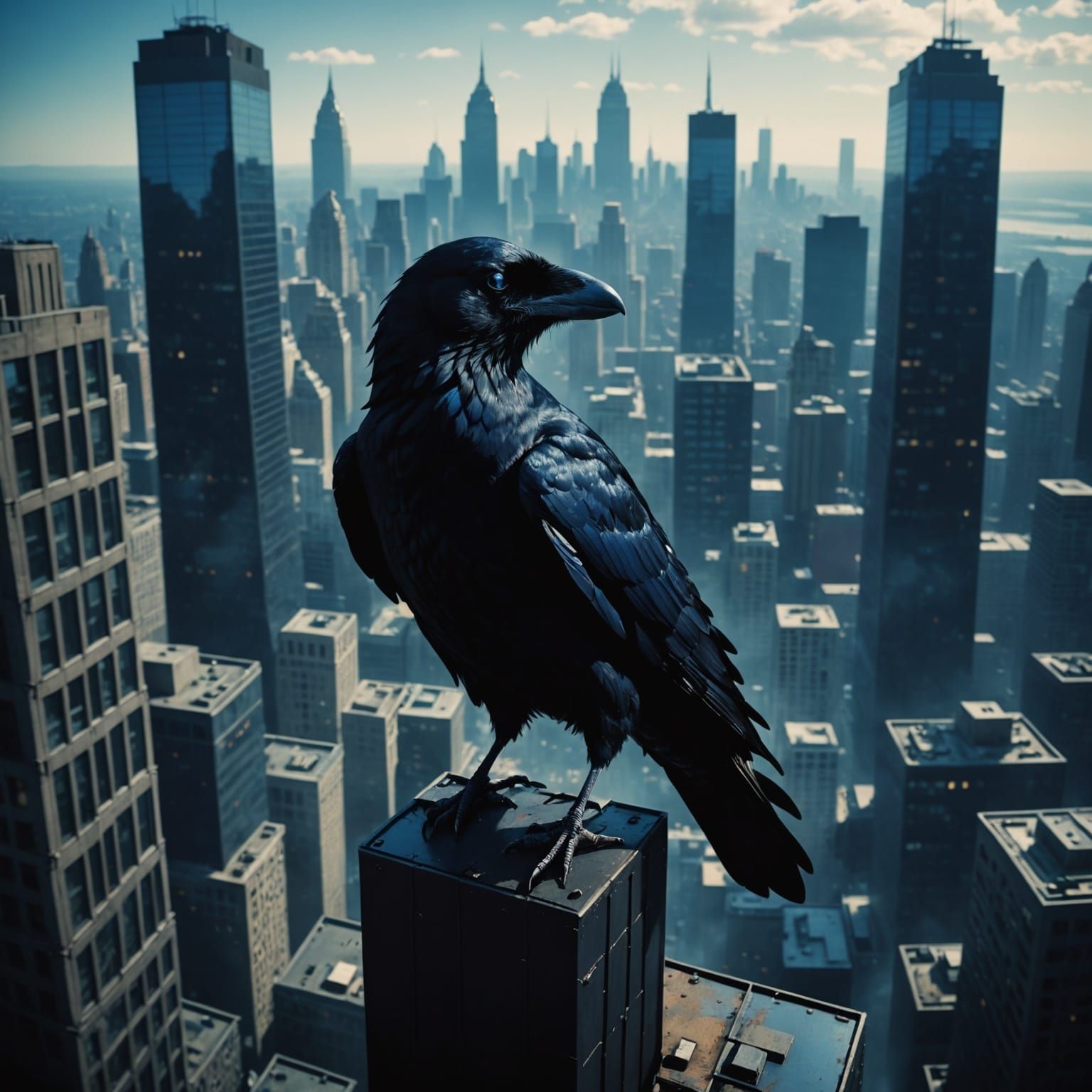 Raven Over Dark City: Moody Cinematic Still