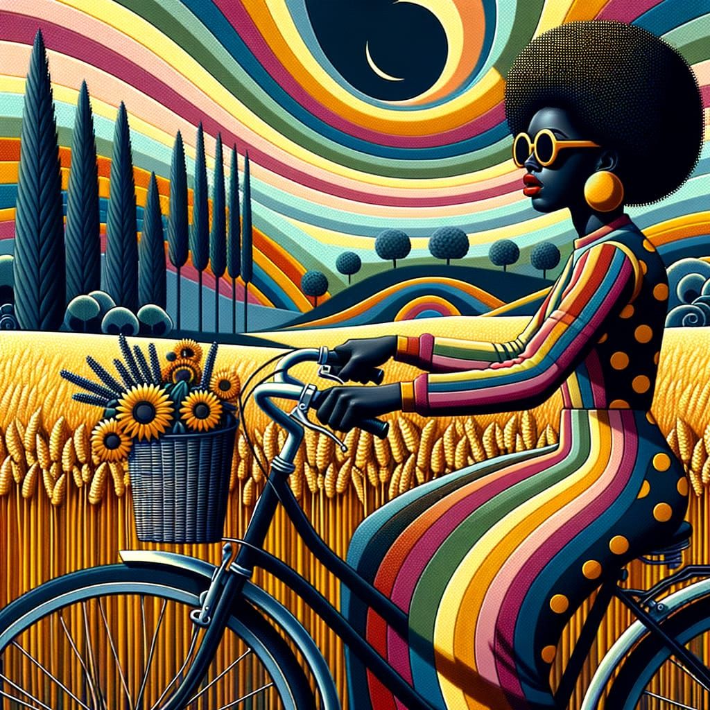Colorful Cyclist in Naive Post-Impressionistic Style