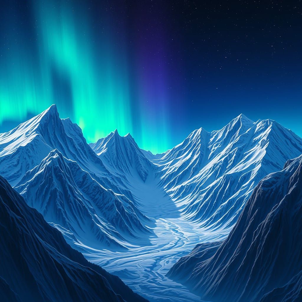 Ethereal Mountain Realm Under the Northern Lights