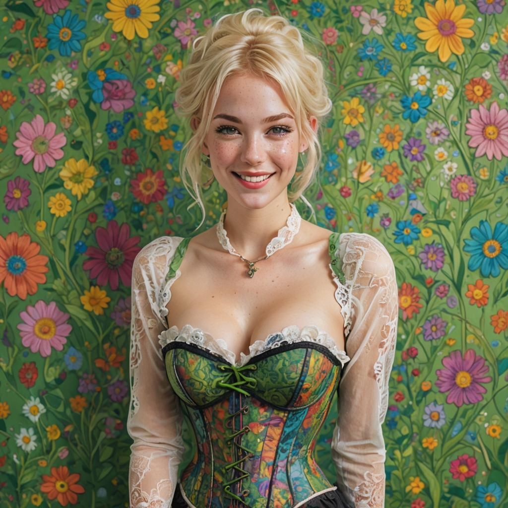 Psychedelic Meadow Portrait of a Blonde Woman