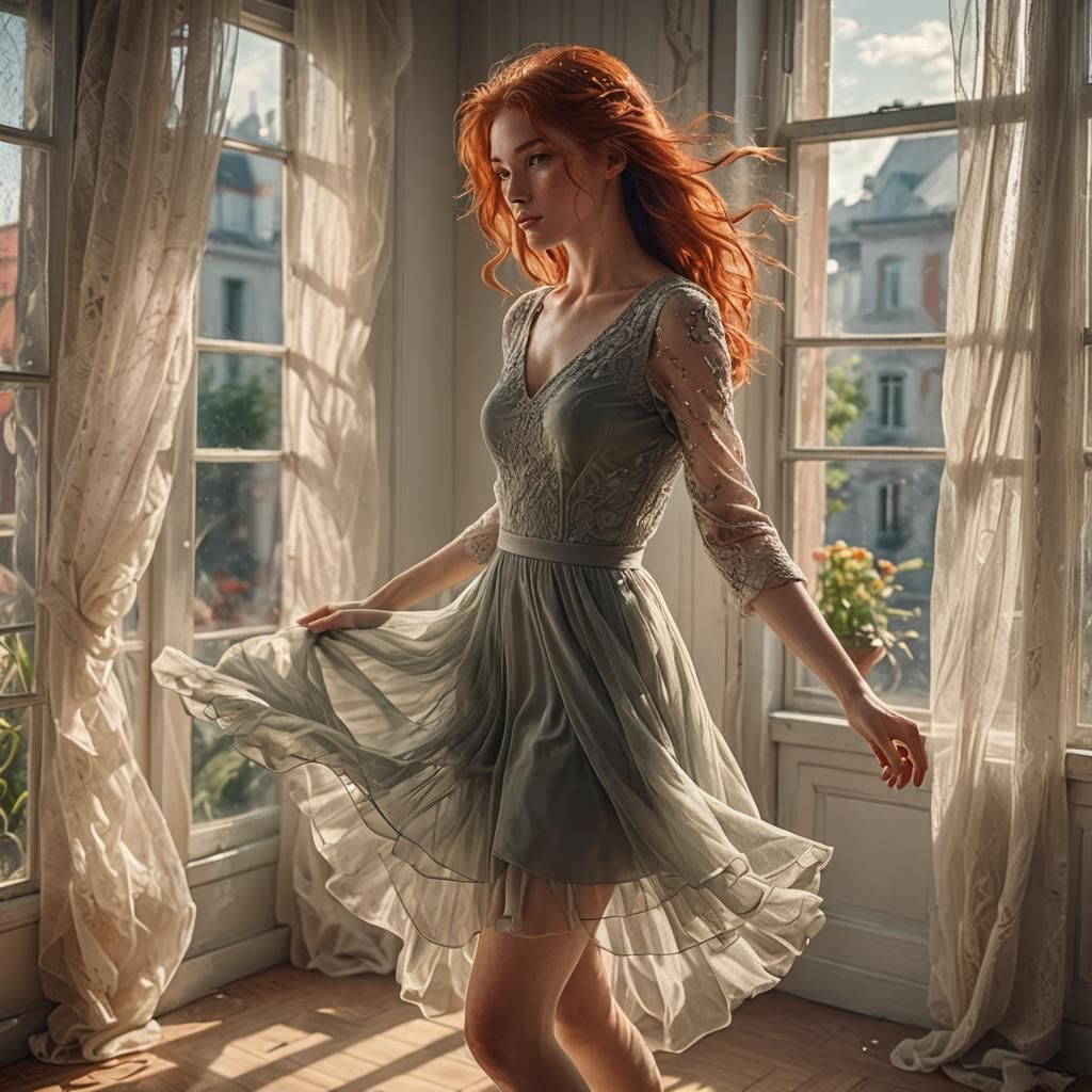 Hyperrealistic Portrait of a Woman on Balcony