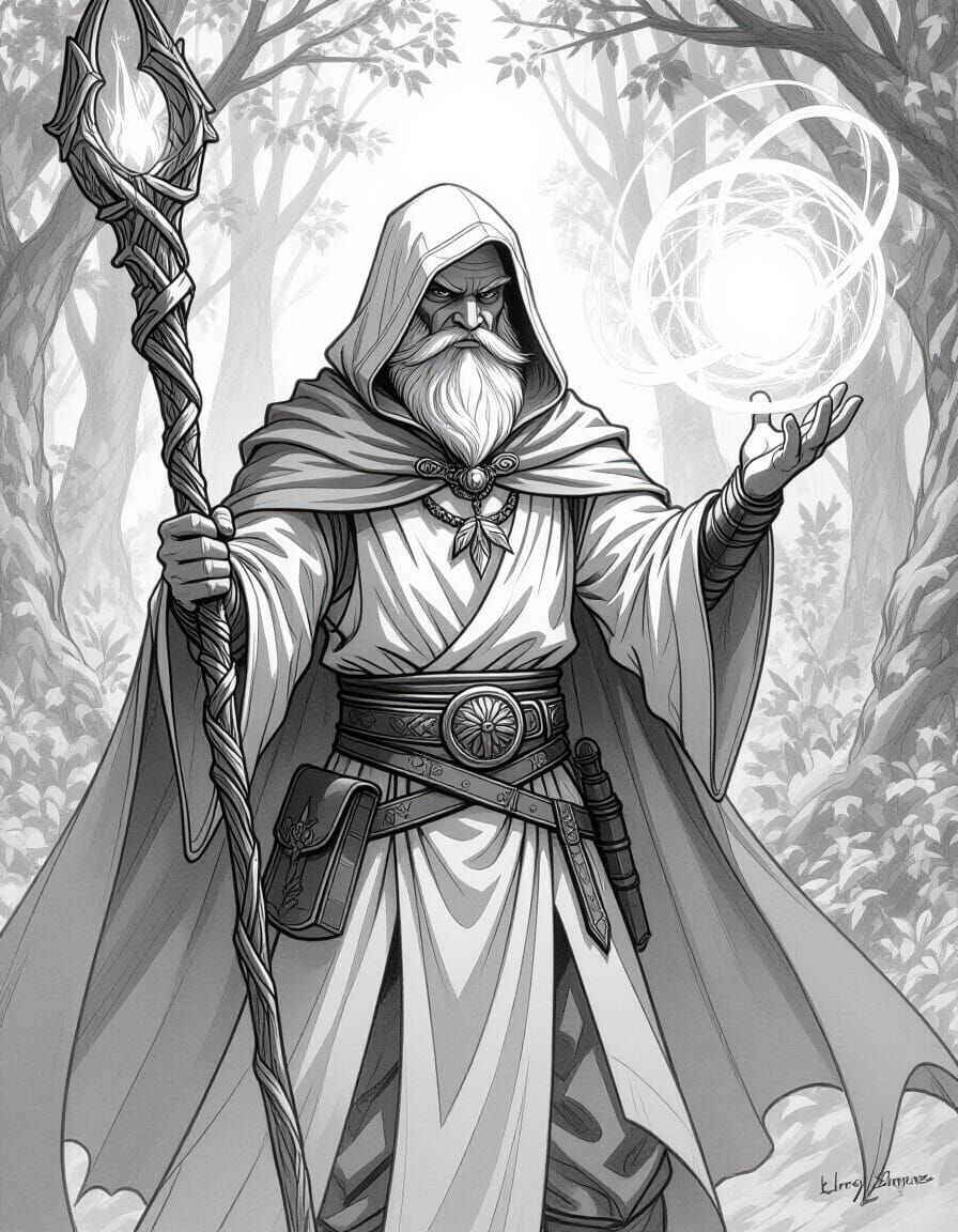 Dragonborn Sorcerer Casting Spell in Pencil Sketch Style