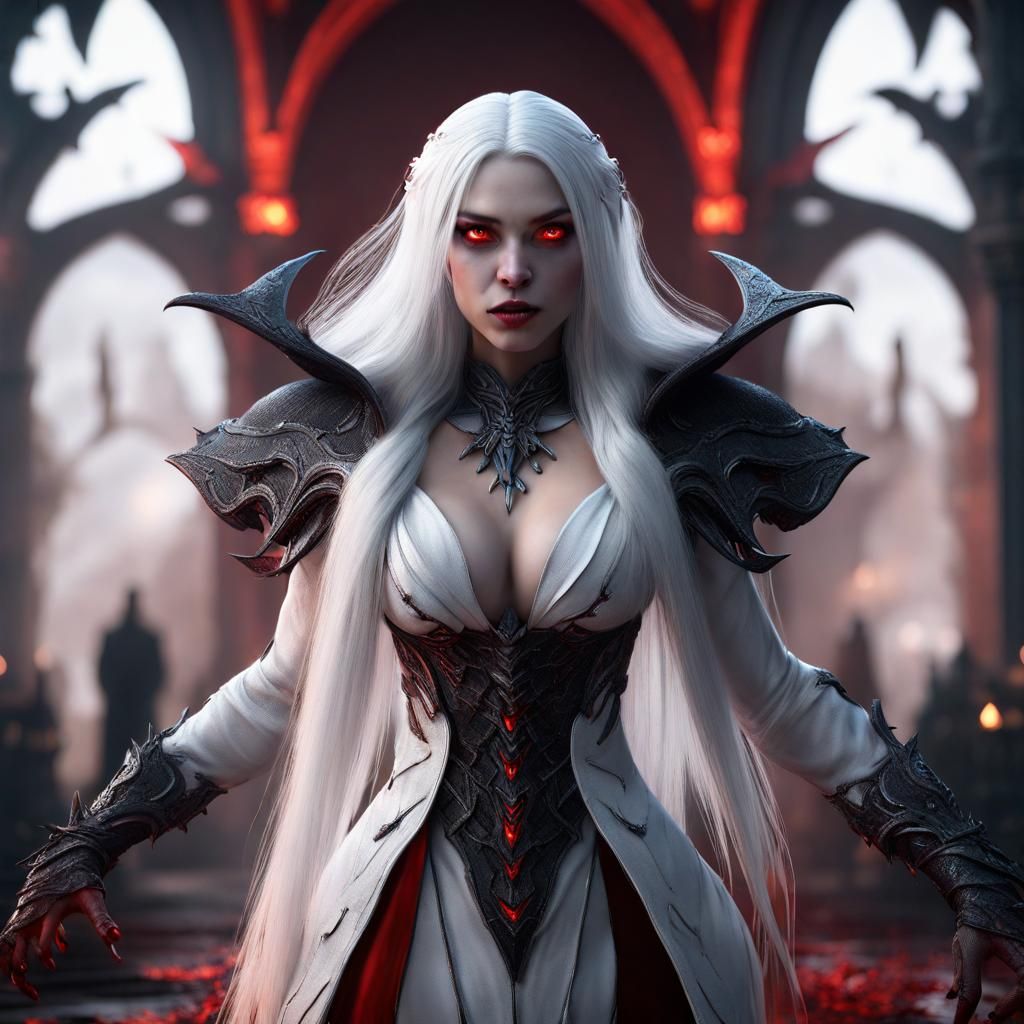 Vampire Woman with White Hair, Digital Art