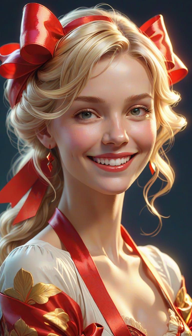 Smiling Woman with Red Bow in Artgerm Style