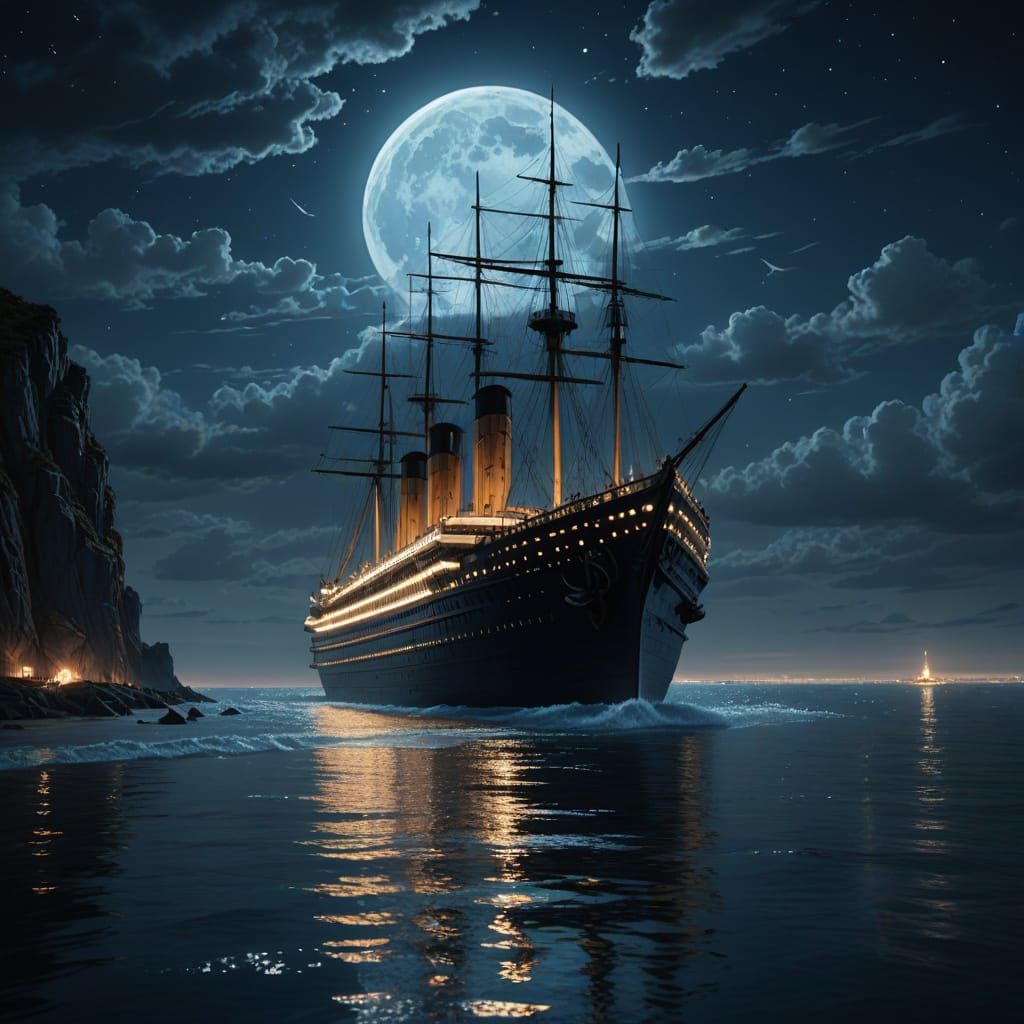 Titanic Sails Under Silvery Moonlight