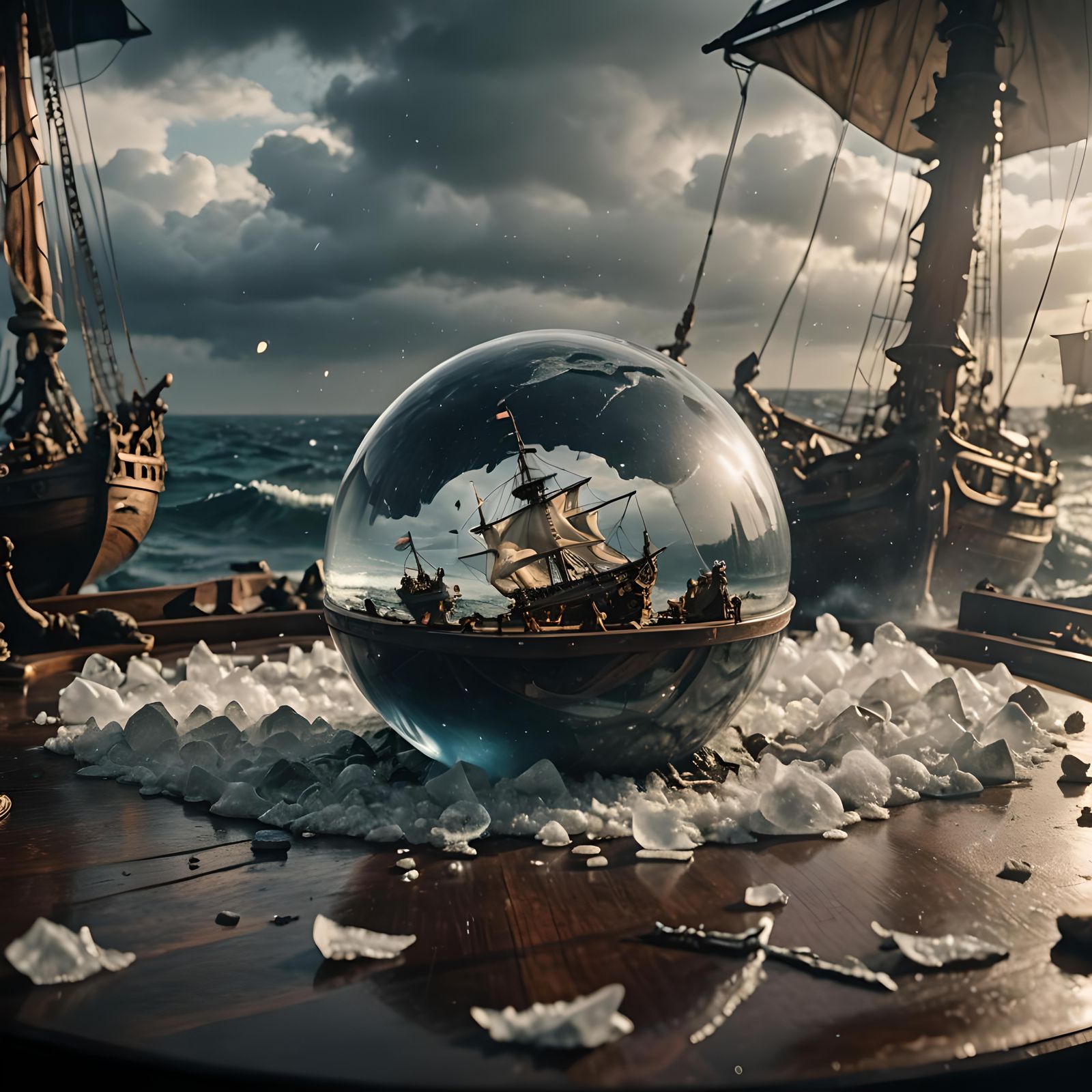 Megastorm in Crystal Ball Destroys Ship: Cinematic Still