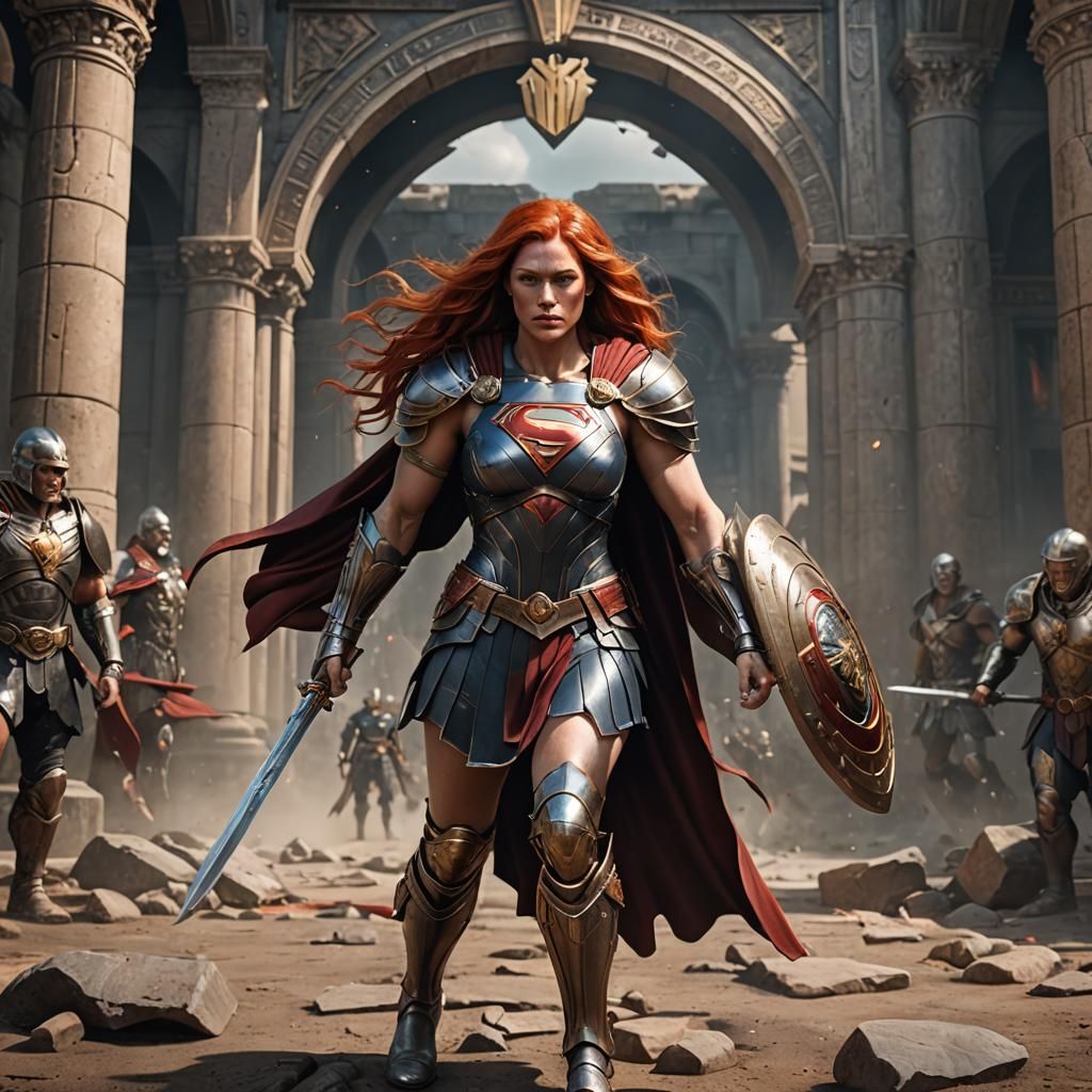 Red-Haired Warrior in Roman Armor: Digital Art