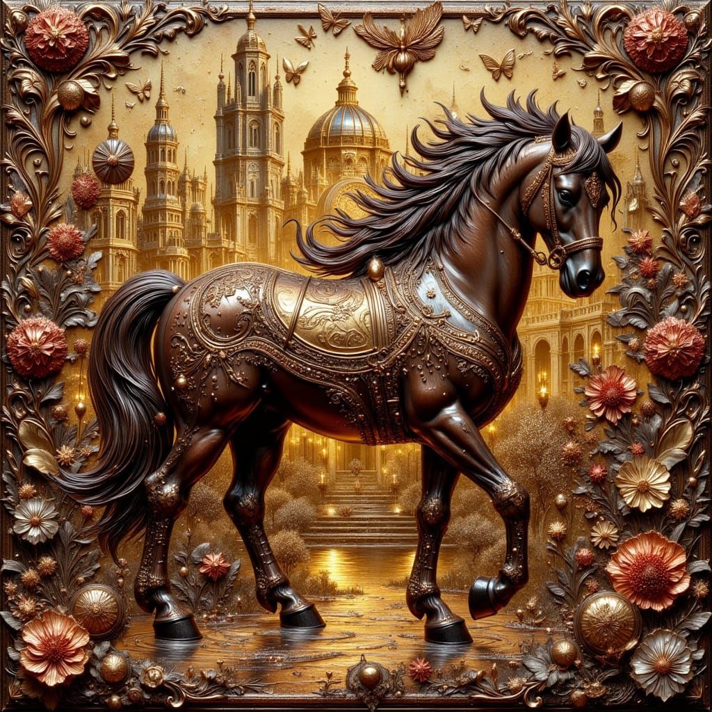 Chocolate Arabian Horse Sculpture in Art Nouveau Style