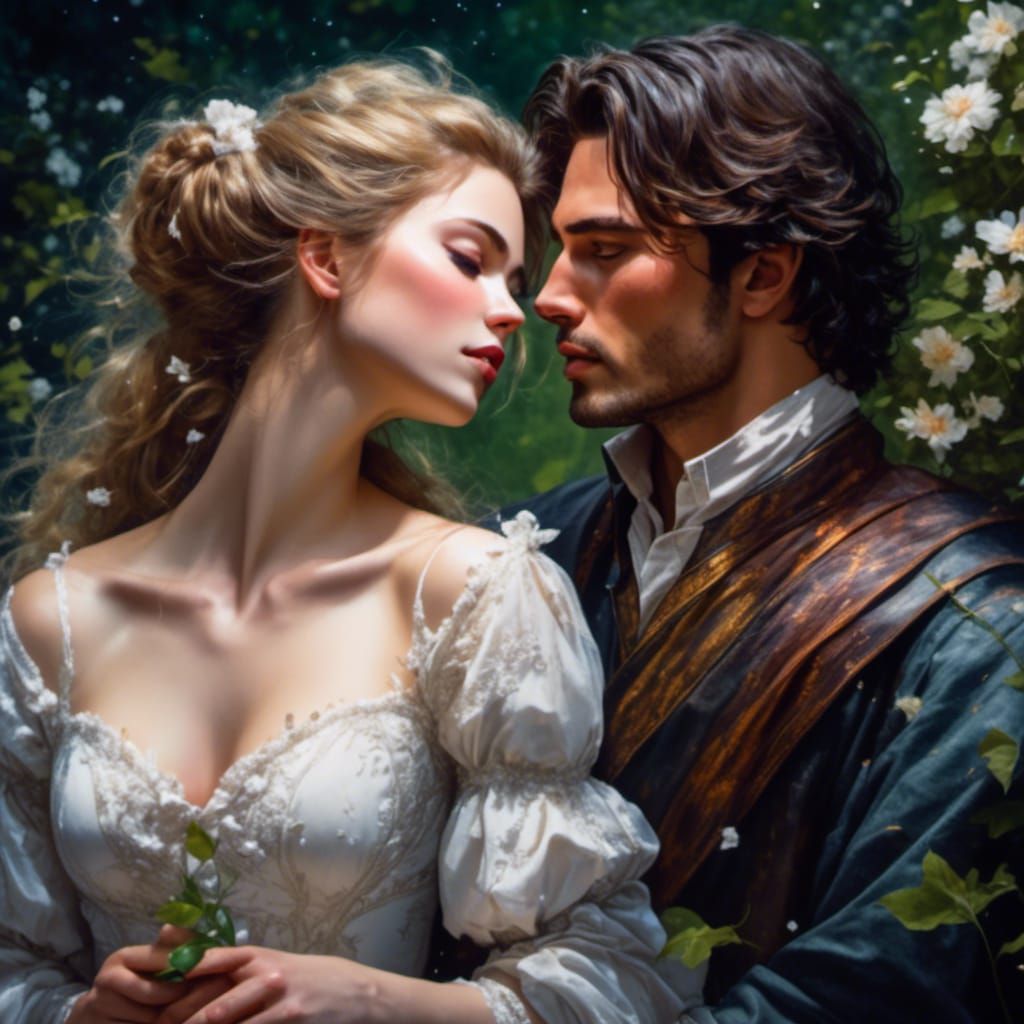 Emotional Kiss in Dark Fantasy Watercolor Style