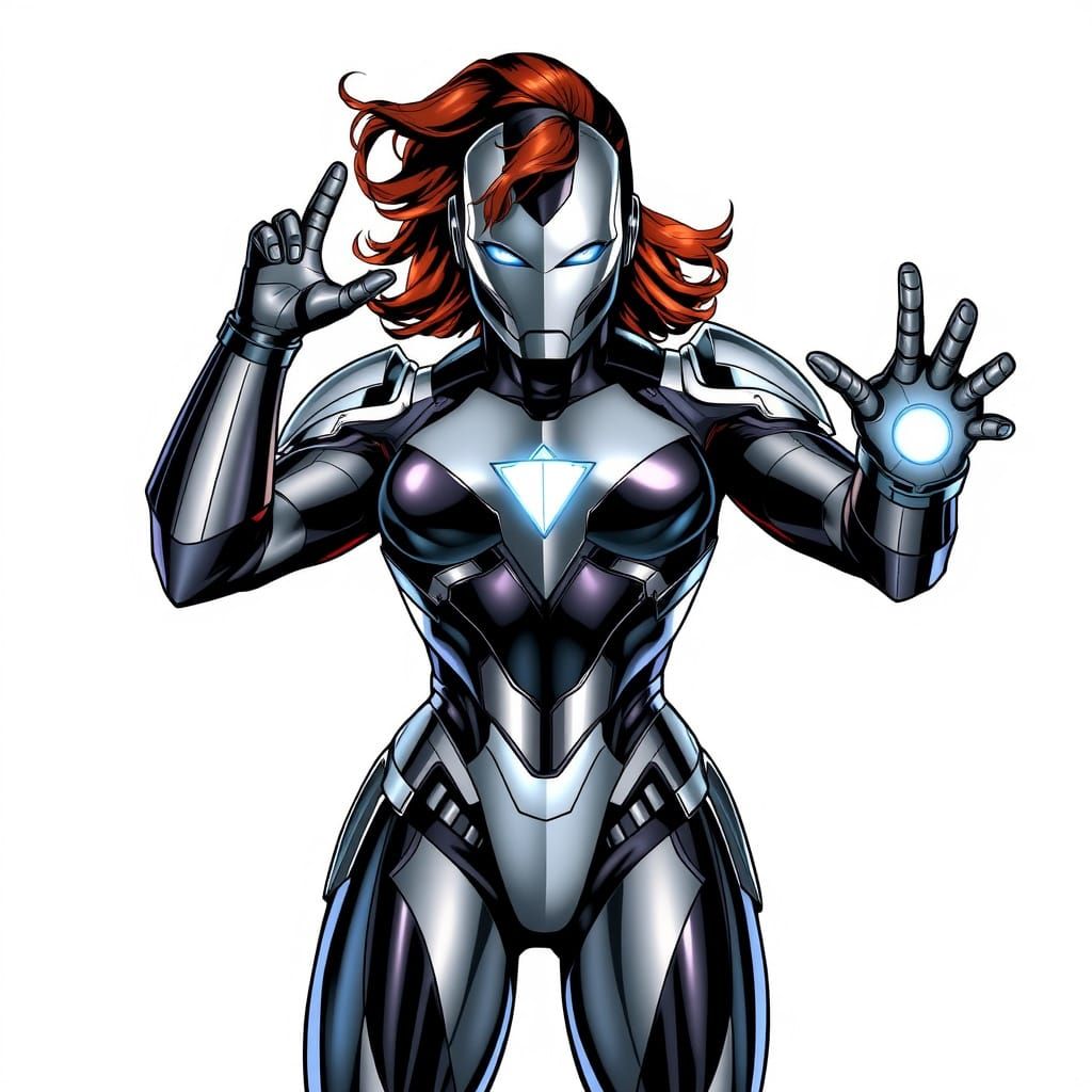 Ironheart in Black and Silver Armor, Comic Book Art