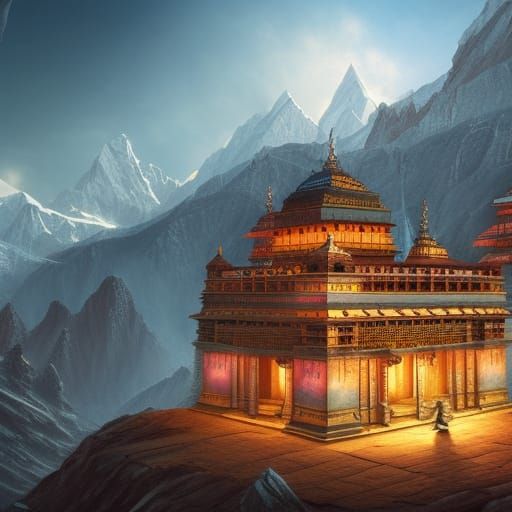 Kedarnath Temple: Detailed Matte Painting in Fantasy Style
