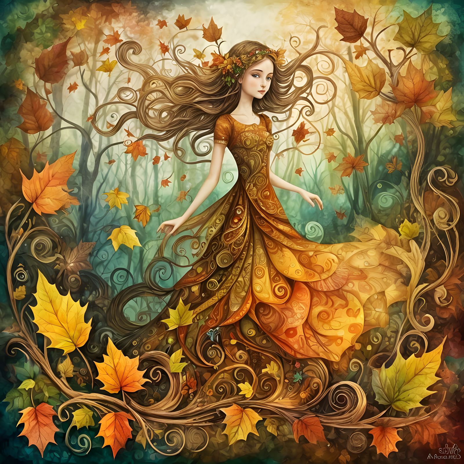 Autumn Fairy in Folk Art Style
