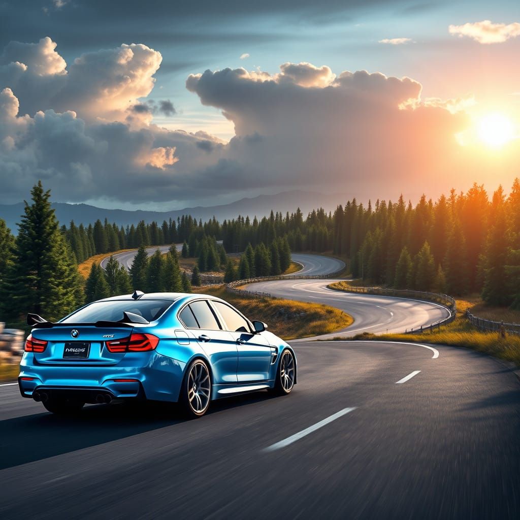 BMW M3 Takes a Sharp Turn on a Serpentine Road