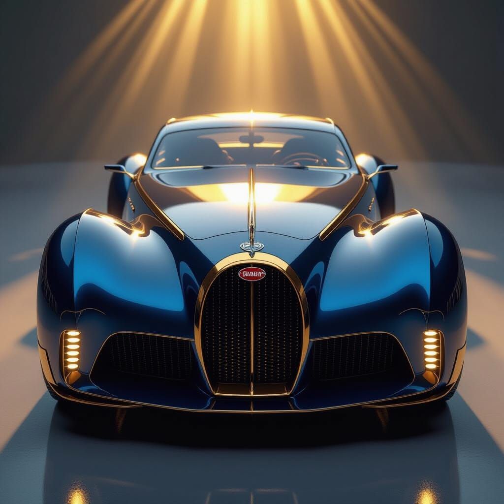 Art Deco Bugatti Concept Car in Deep Blue and Gold