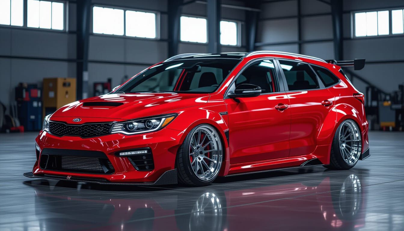 Custom Red 2008 KIA Ceed Stationwagon with Wide Body Kit