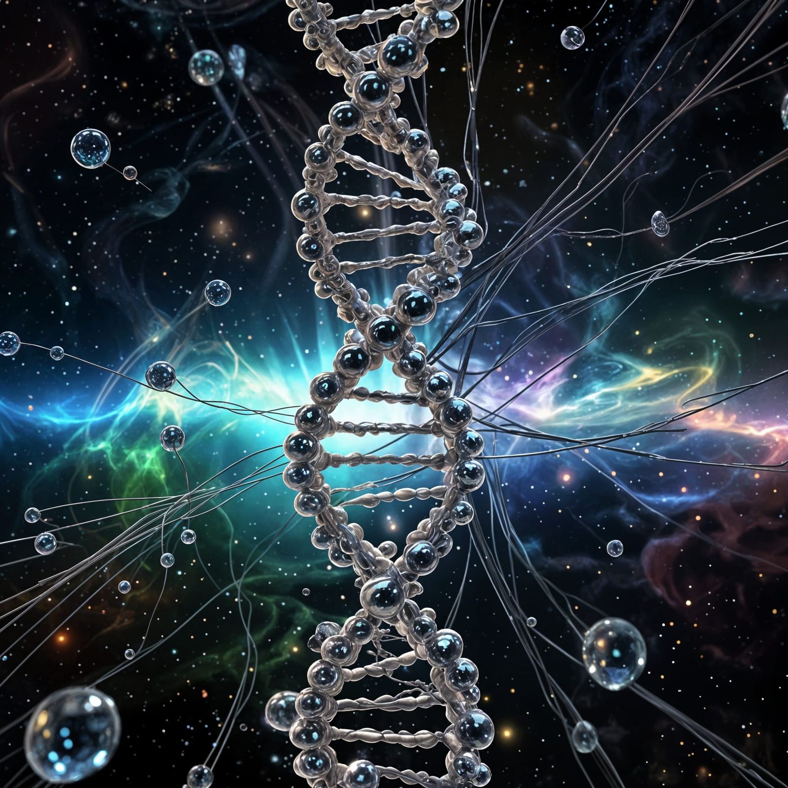 Surreal DNA Helix in Cosmic Void: Digital Art