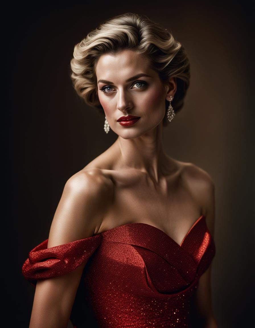 Elegant Portrait of Lady Diana in Red Dress