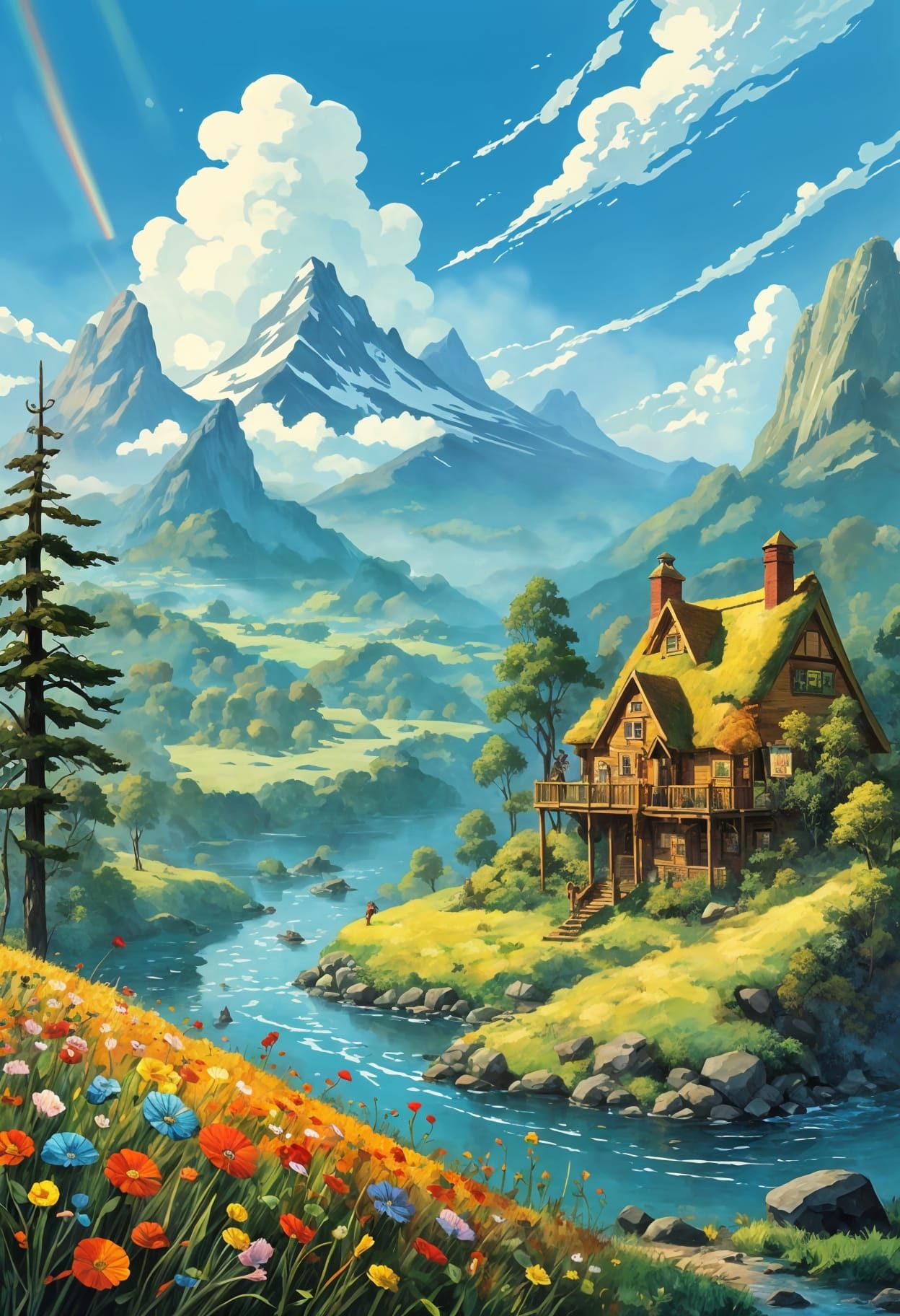 Whimsical Sci-Fi Fantasy Landscape Illustration